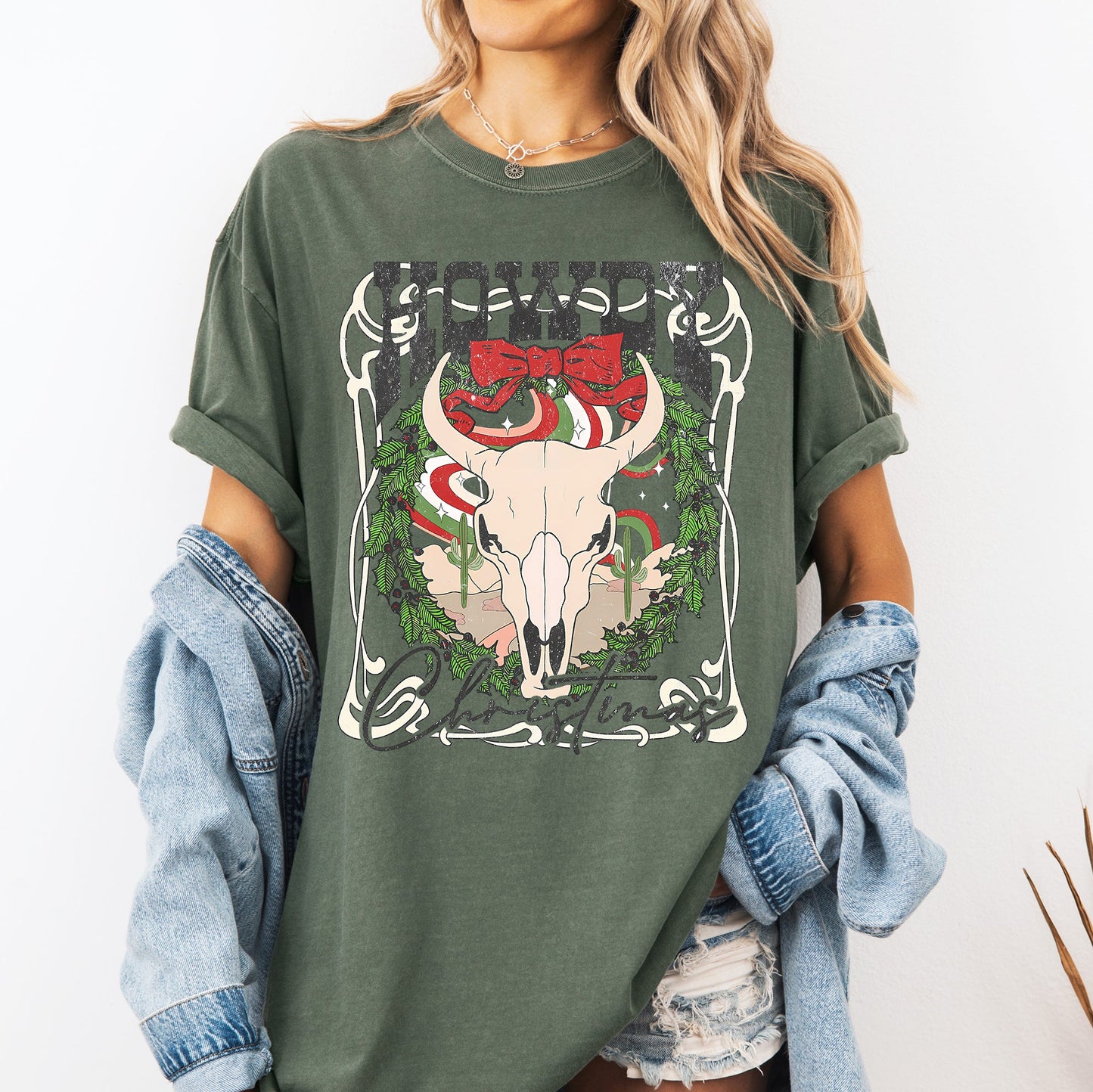 Howdy Christmas, Skull, Western, Cowboy Tshirt Comfort Colors T-Shirt