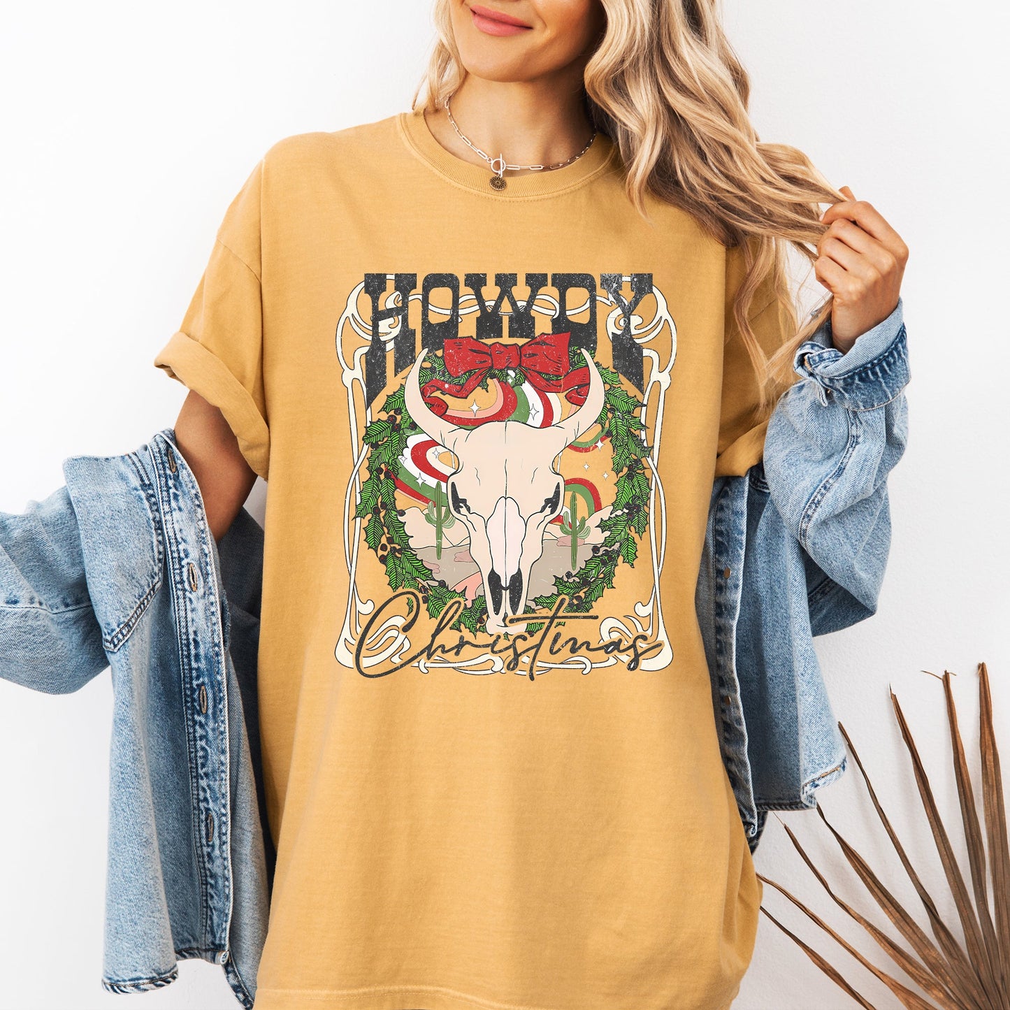 Howdy Christmas, Skull, Western, Cowboy Tshirt Comfort Colors T-Shirt