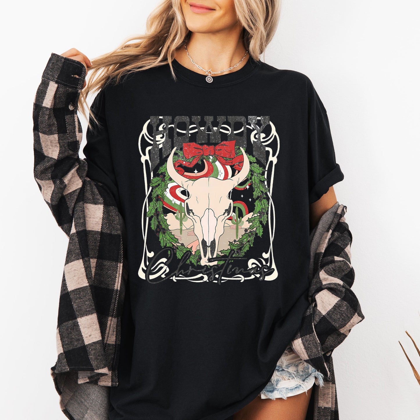 Howdy Christmas, Skull, Western, Cowboy Tshirt Comfort Colors T-Shirt