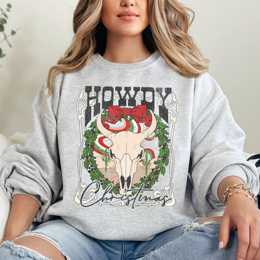 Howdy Christmas, Skull, Western, Cowboy Sweatshirt