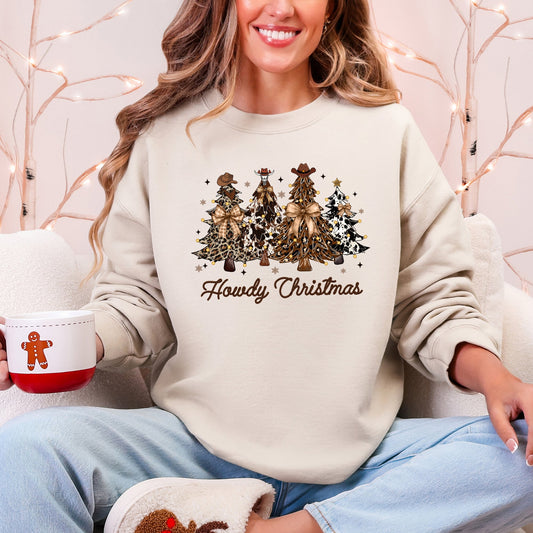 Howdy Christmas, Western, Country, Santa, Christmas Trees Sweatshirt