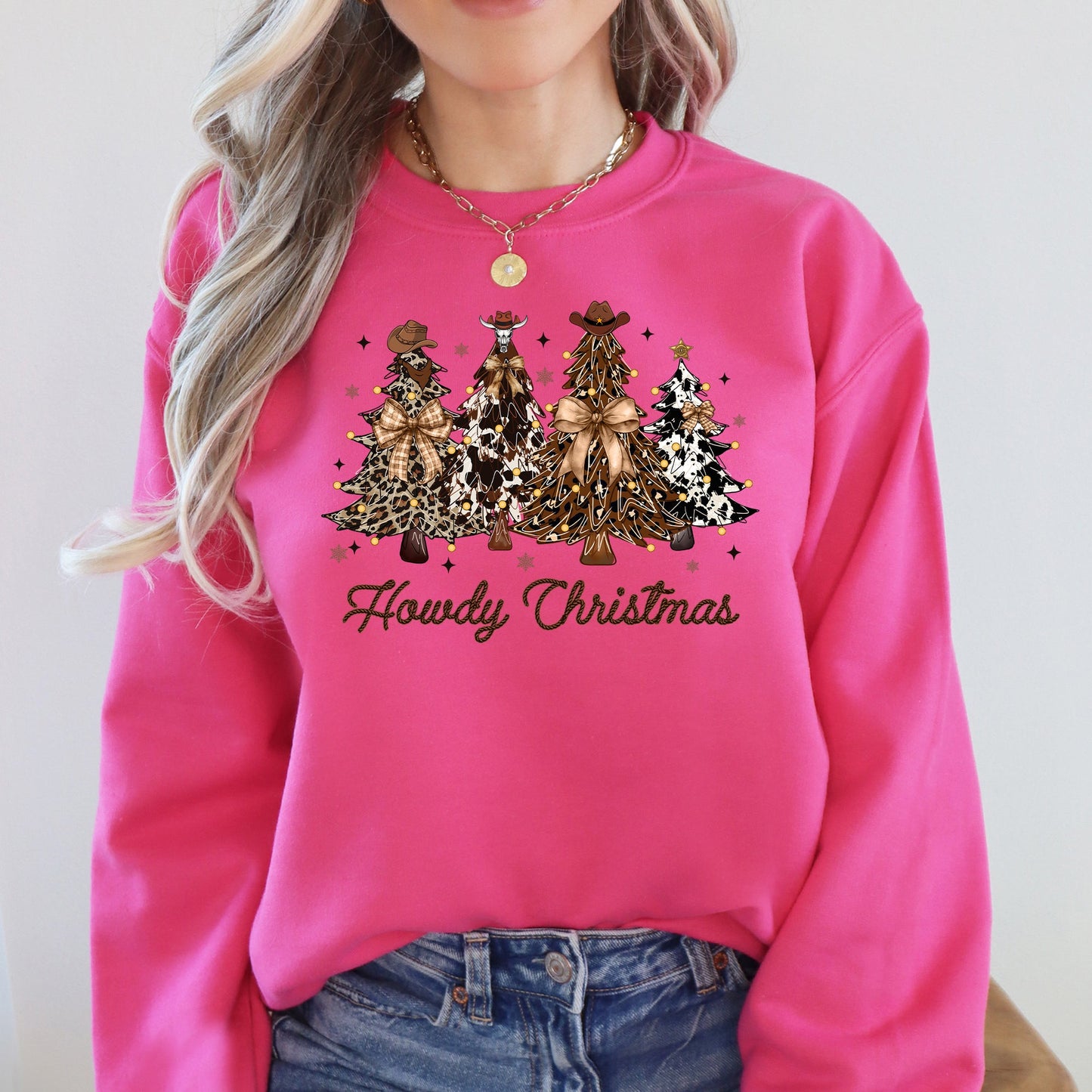 Howdy Christmas, Western, Country, Santa, Christmas Trees Sweatshirt