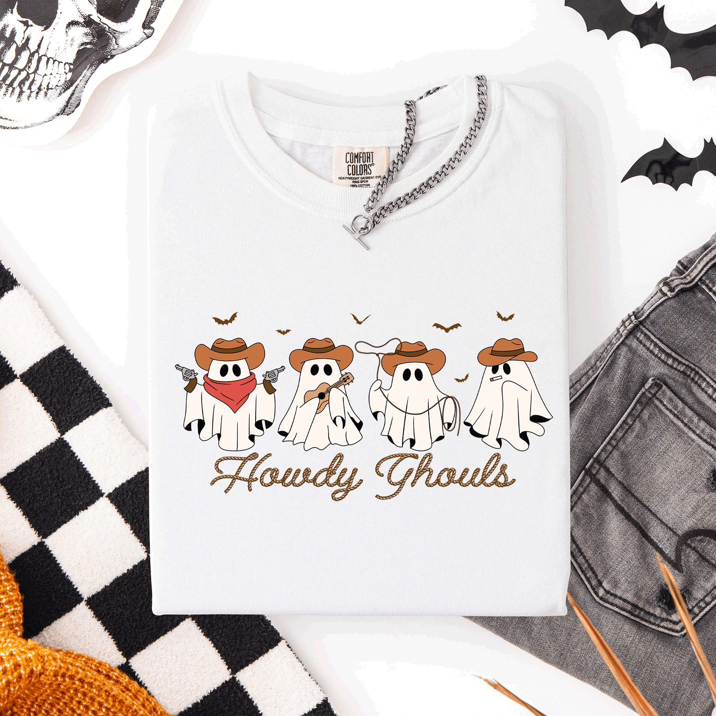 Howdy Ghouls, Cowboy Ghosts, Western, Halloween, Comfort Colors T-Shirt