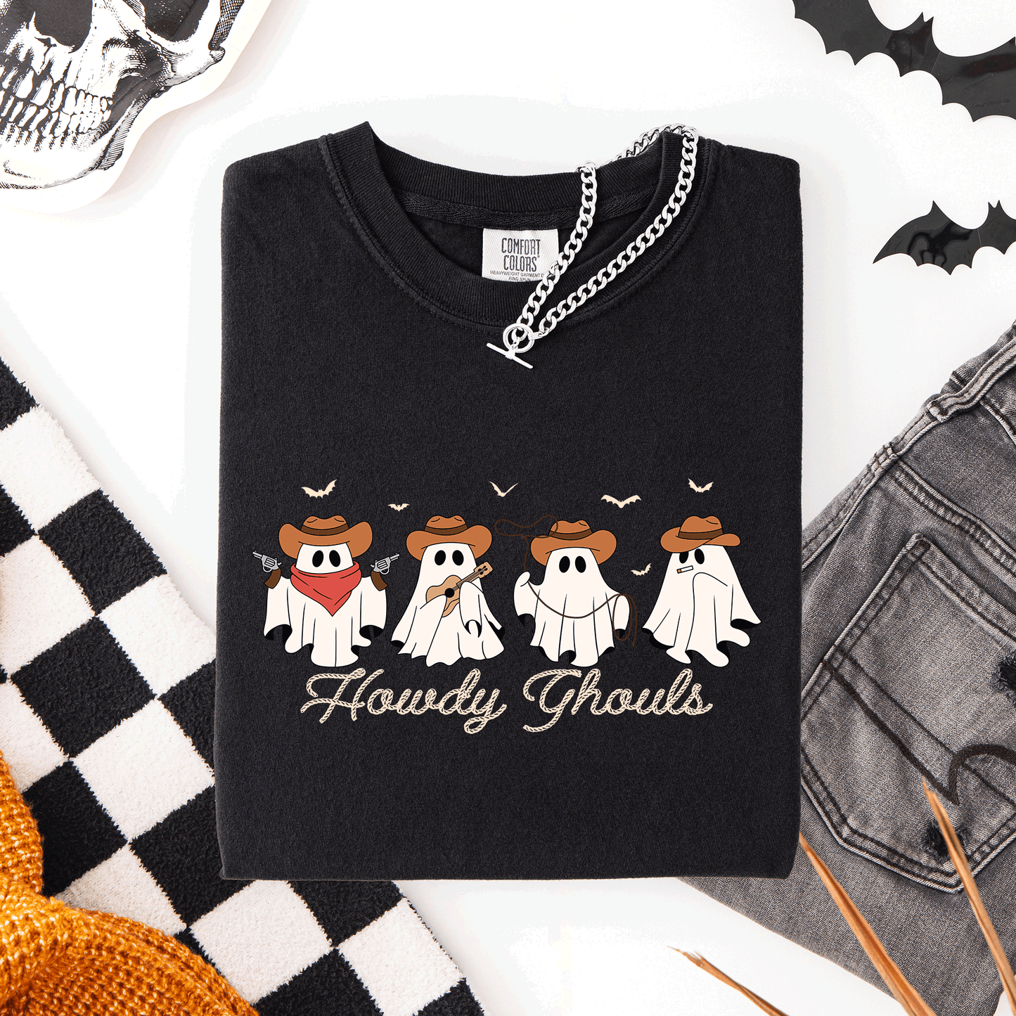 Howdy Ghouls, Cowboy Ghosts, Western, Halloween, Comfort Colors T-Shirt