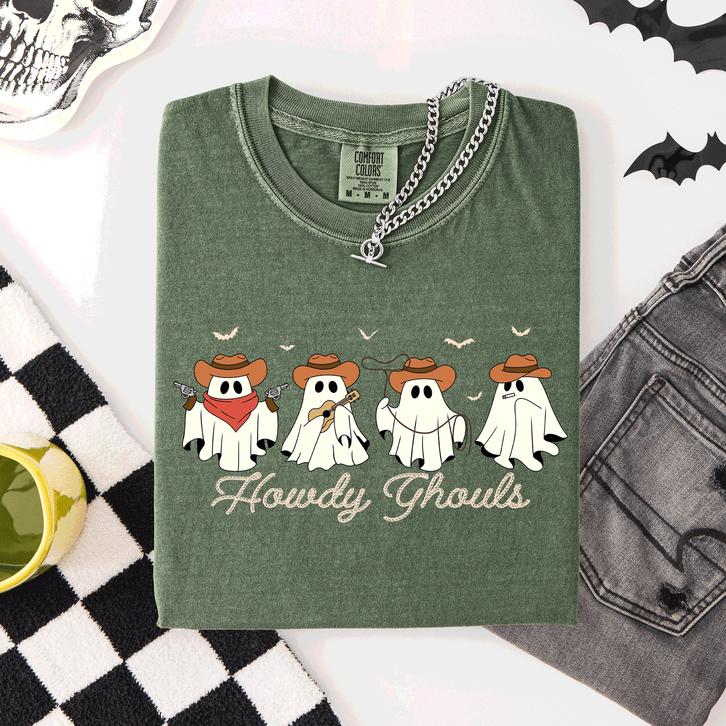 Howdy Ghouls, Cowboy Ghosts, Western, Halloween, Comfort Colors T-Shirt