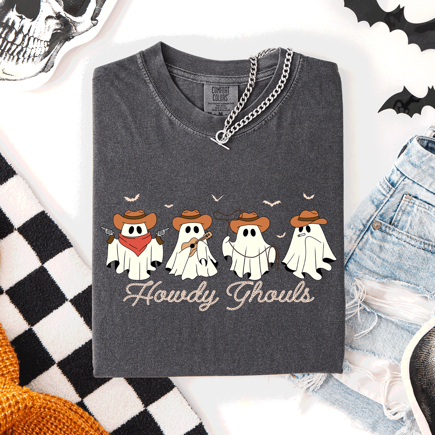 Howdy Ghouls, Cowboy Ghosts, Western, Halloween, Comfort Colors T-Shirt