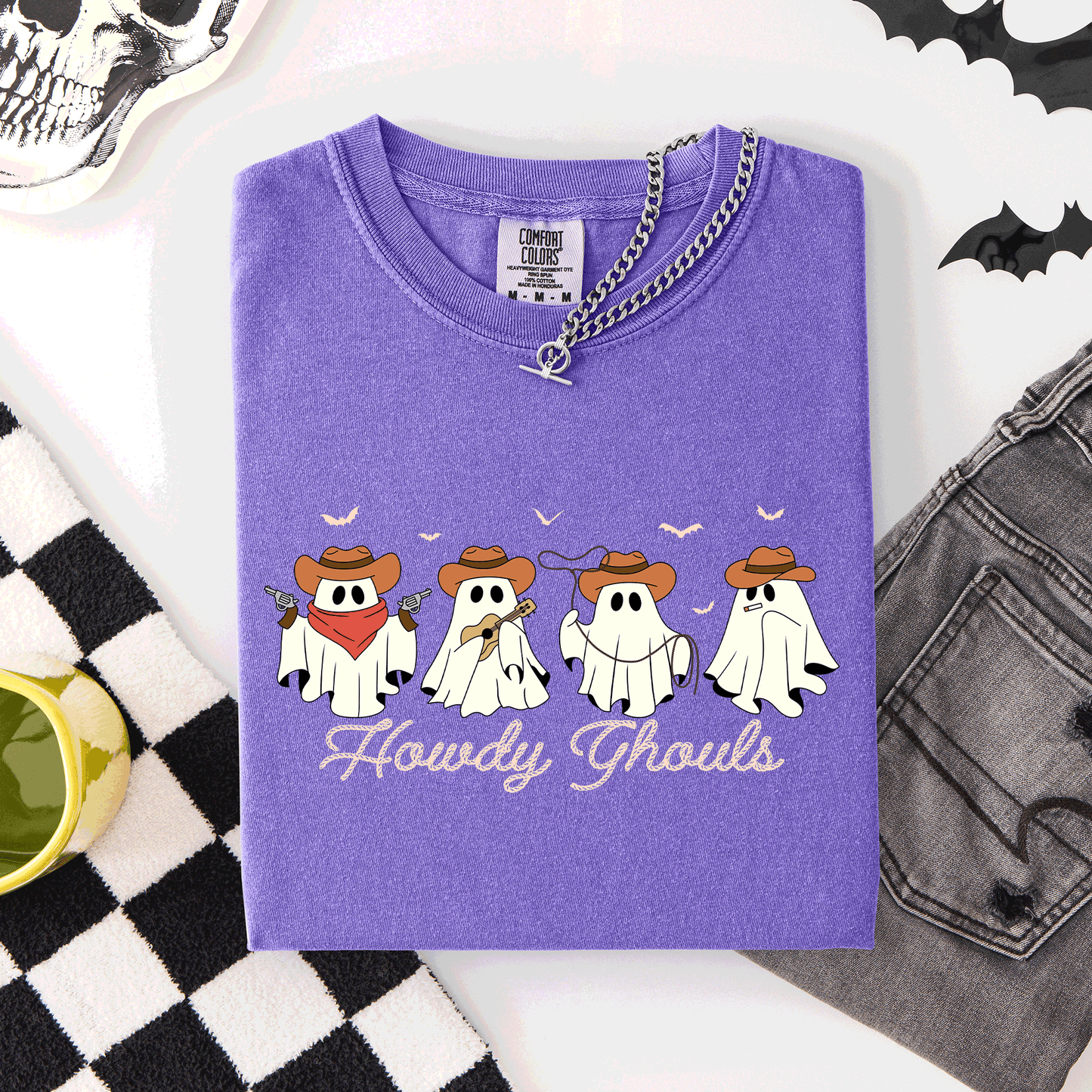 Howdy Ghouls, Cowboy Ghosts, Western, Halloween, Comfort Colors T-Shirt