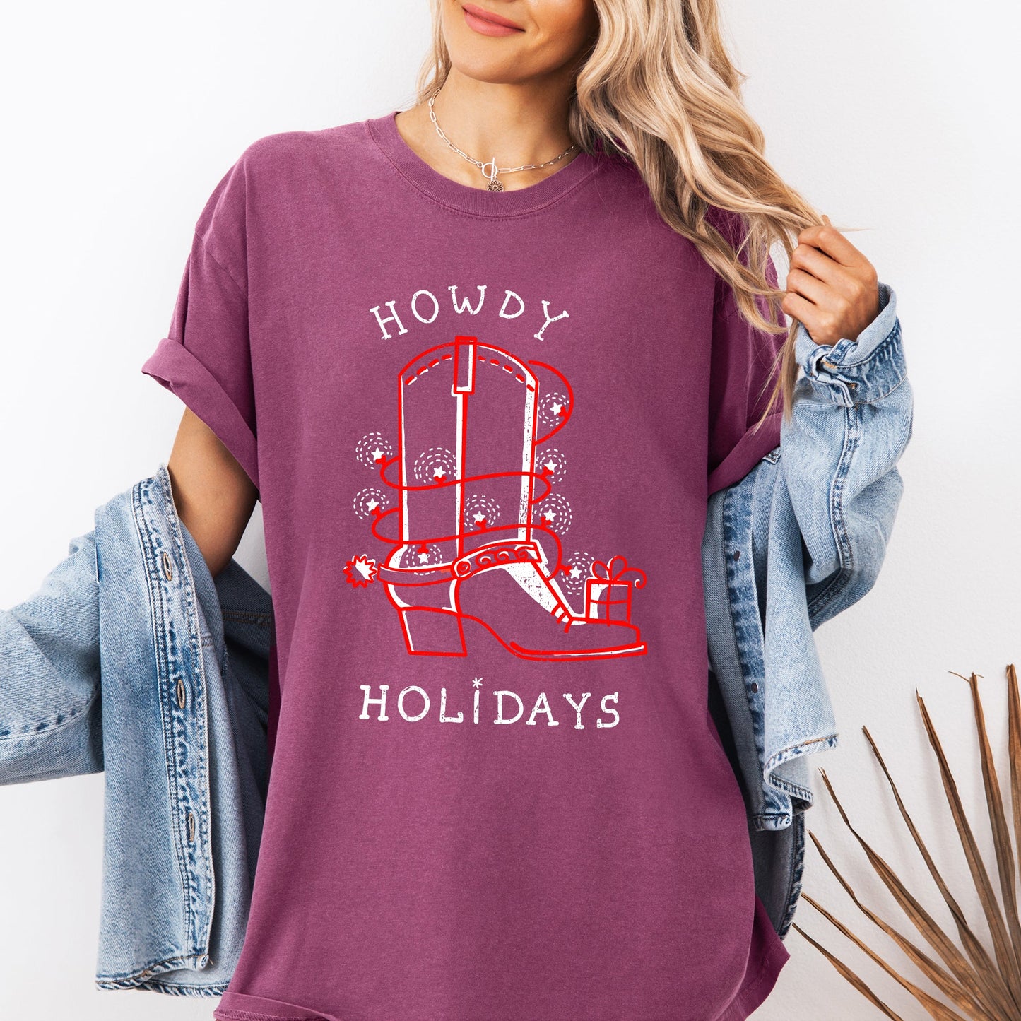 Howdy Holidays, Christmas, Cowboy Boot, Country, Western, Xmas Tshirt Comfort Colors T-Shirt