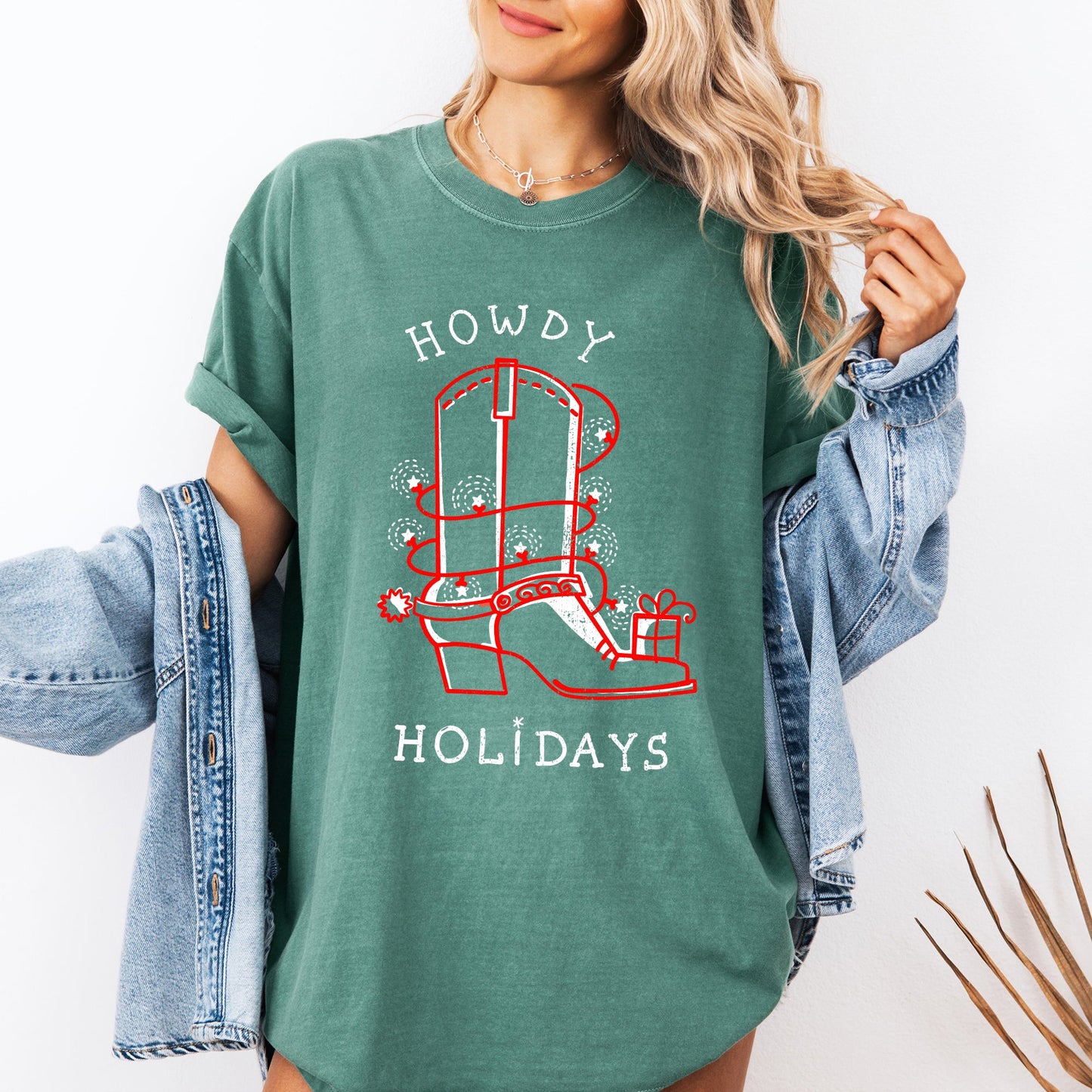 Howdy Holidays, Christmas, Cowboy Boot, Country, Western, Xmas Tshirt Comfort Colors T-Shirt