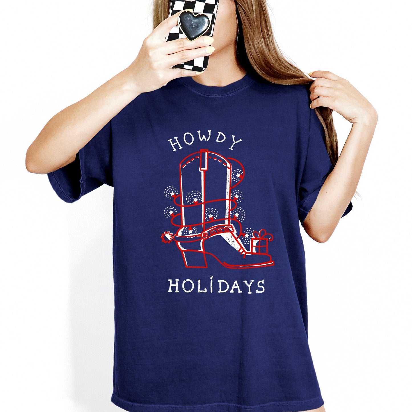 Howdy Holidays, Christmas, Cowboy Boot, Country, Western, Xmas Tshirt Comfort Colors T-Shirt