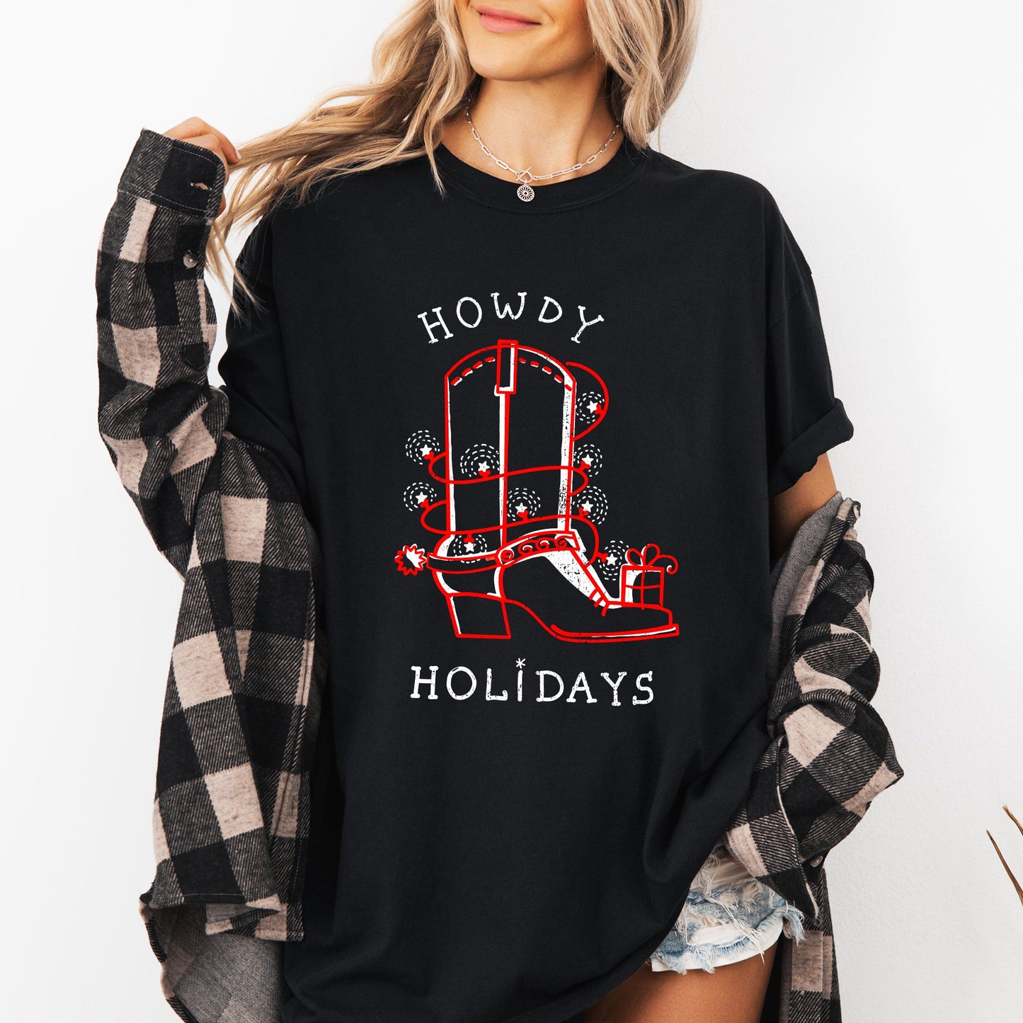 Howdy Holidays, Christmas, Cowboy Boot, Country, Western, Xmas Tshirt Comfort Colors T-Shirt