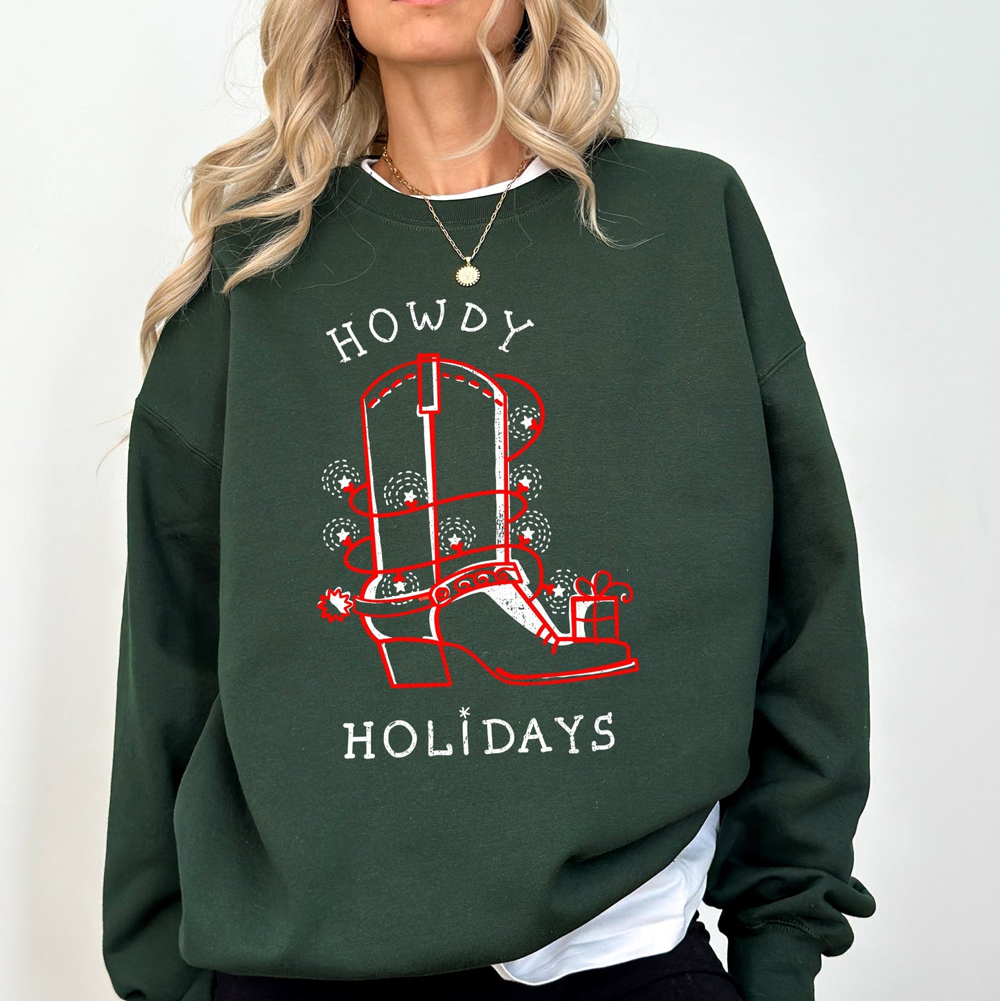 Howdy Holidays, Christmas, Cowboy Boot, Country, Western, Xmas Sweatshirt