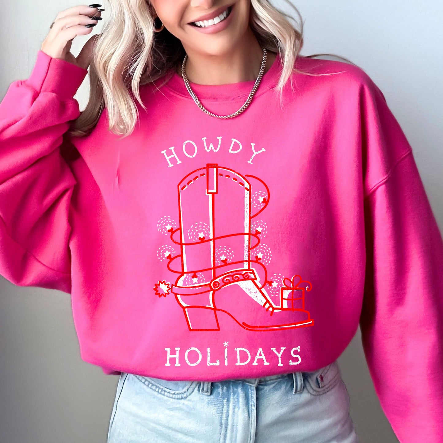 Howdy Holidays, Christmas, Cowboy Boot, Country, Western, Xmas Sweatshirt