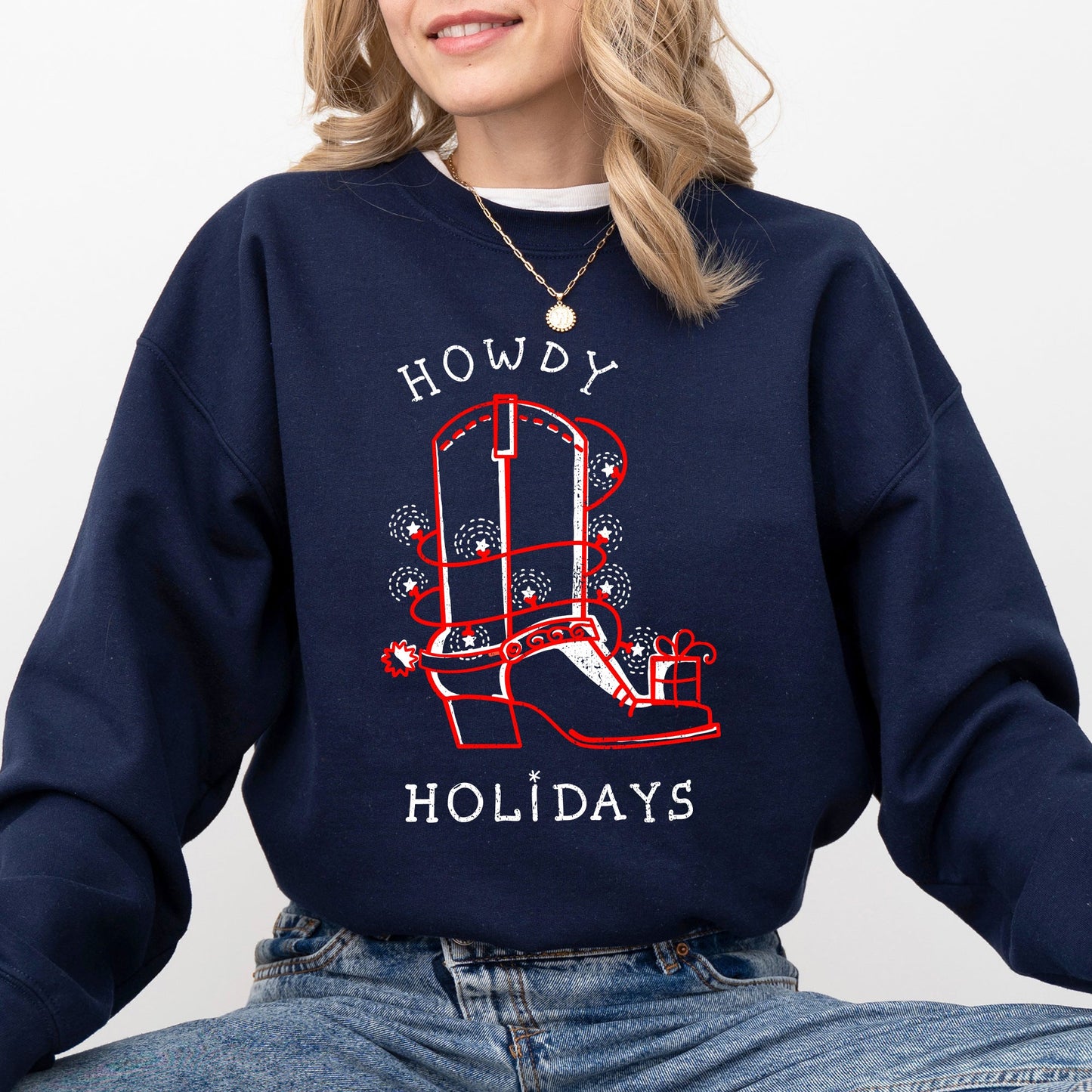Howdy Holidays, Christmas, Cowboy Boot, Country, Western, Xmas Sweatshirt