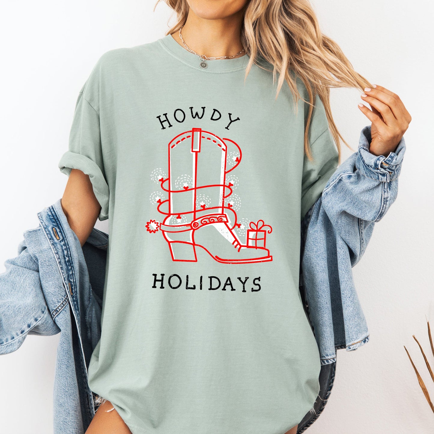 Howdy Holidays, Christmas, Cowboy Boot, Country, Western, Xmas Tshirt Comfort Colors T-Shirt