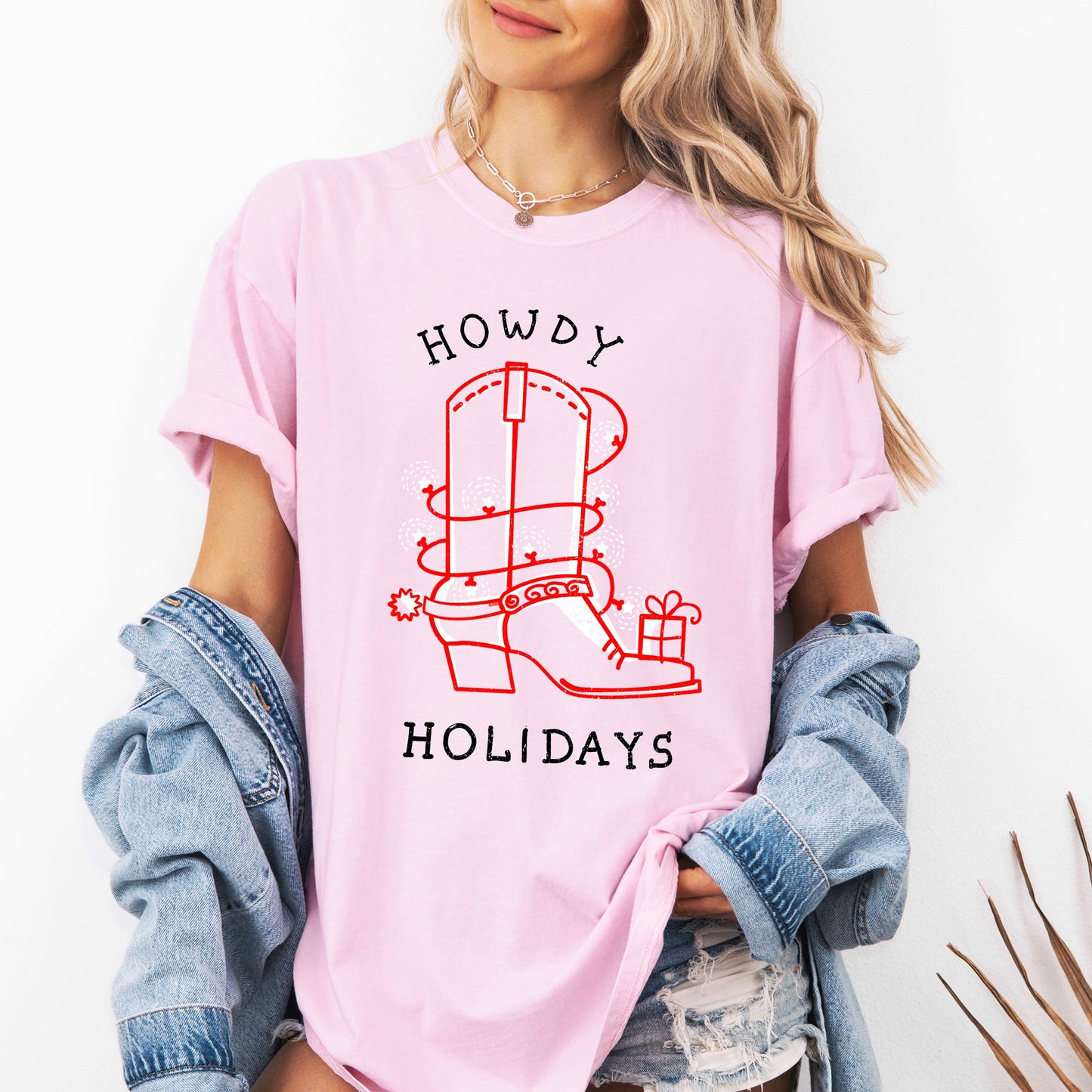 Howdy Holidays, Christmas, Cowboy Boot, Country, Western, Xmas Tshirt Comfort Colors T-Shirt