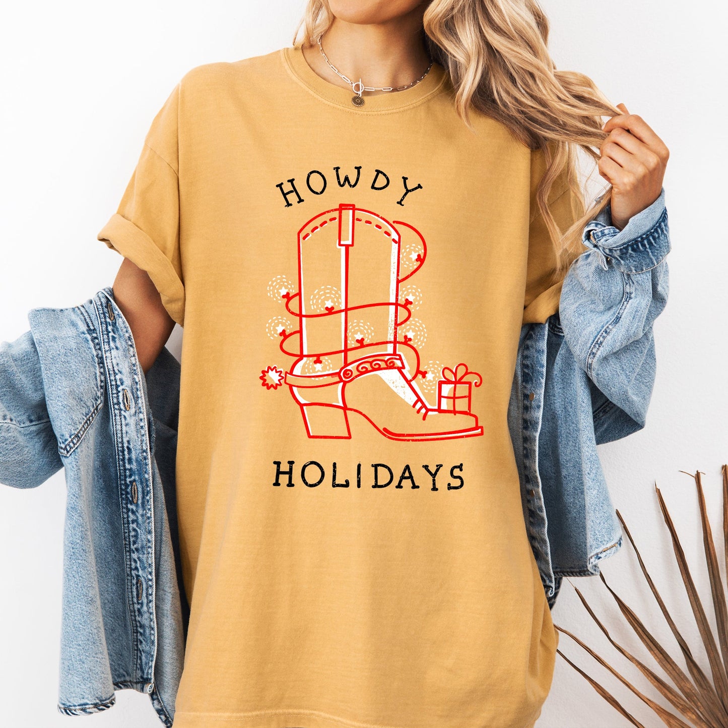Howdy Holidays, Christmas, Cowboy Boot, Country, Western, Xmas Tshirt Comfort Colors T-Shirt