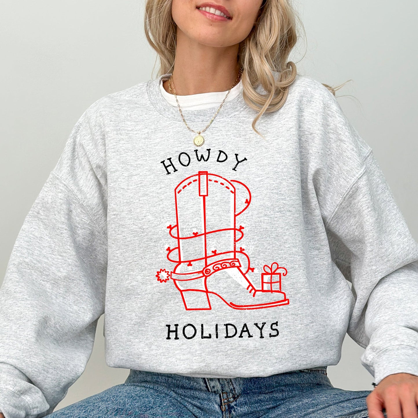 Howdy Holidays, Christmas, Cowboy Boot, Country, Western, Xmas Sweatshirt