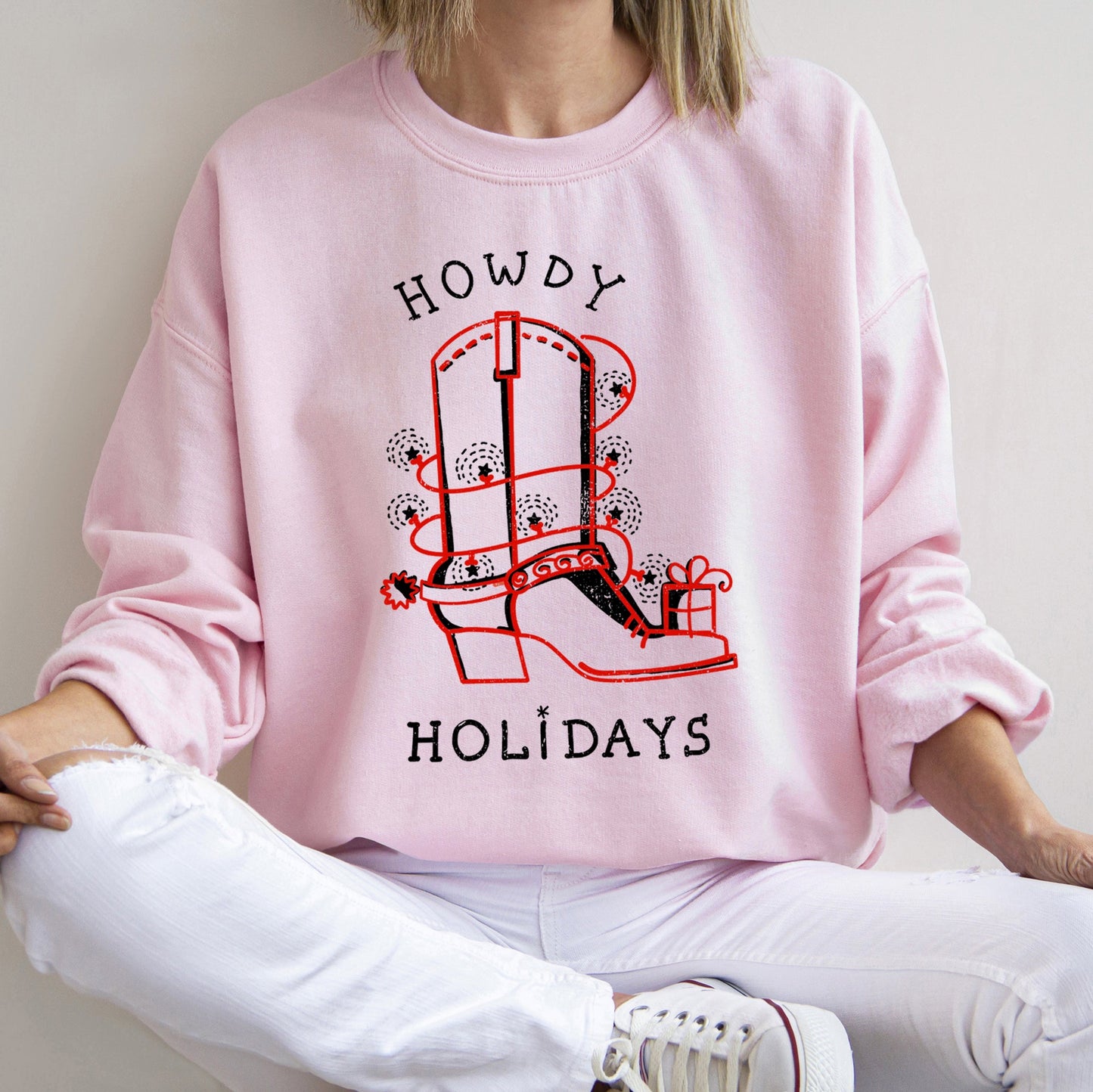 Howdy Holidays, Christmas, Cowboy Boot Sweatshirt