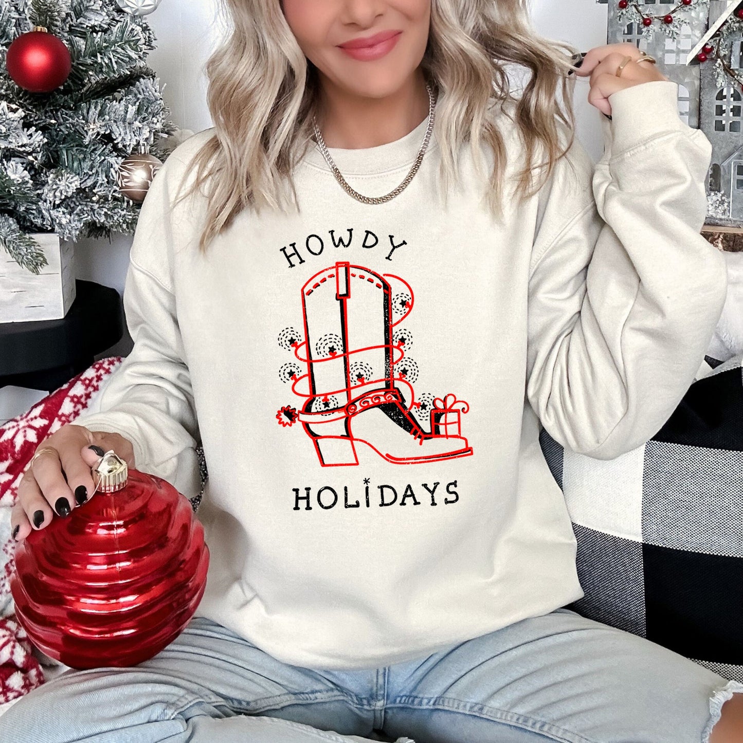 Howdy Holidays, Christmas, Cowboy Boot Sweatshirt