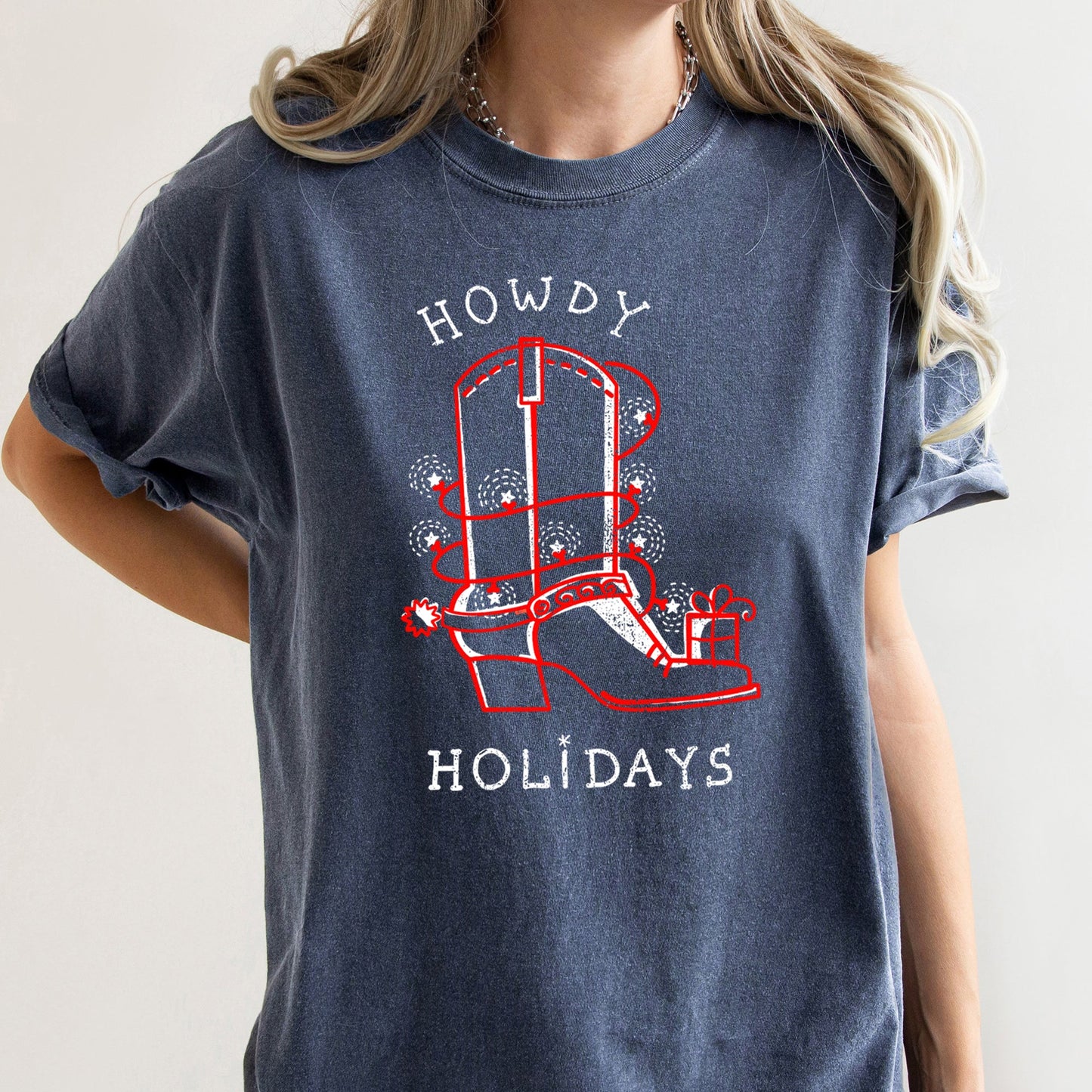 Howdy Holidays, Christmas, Cowboy Boot, Retro, Comfort Colors, Tshirt