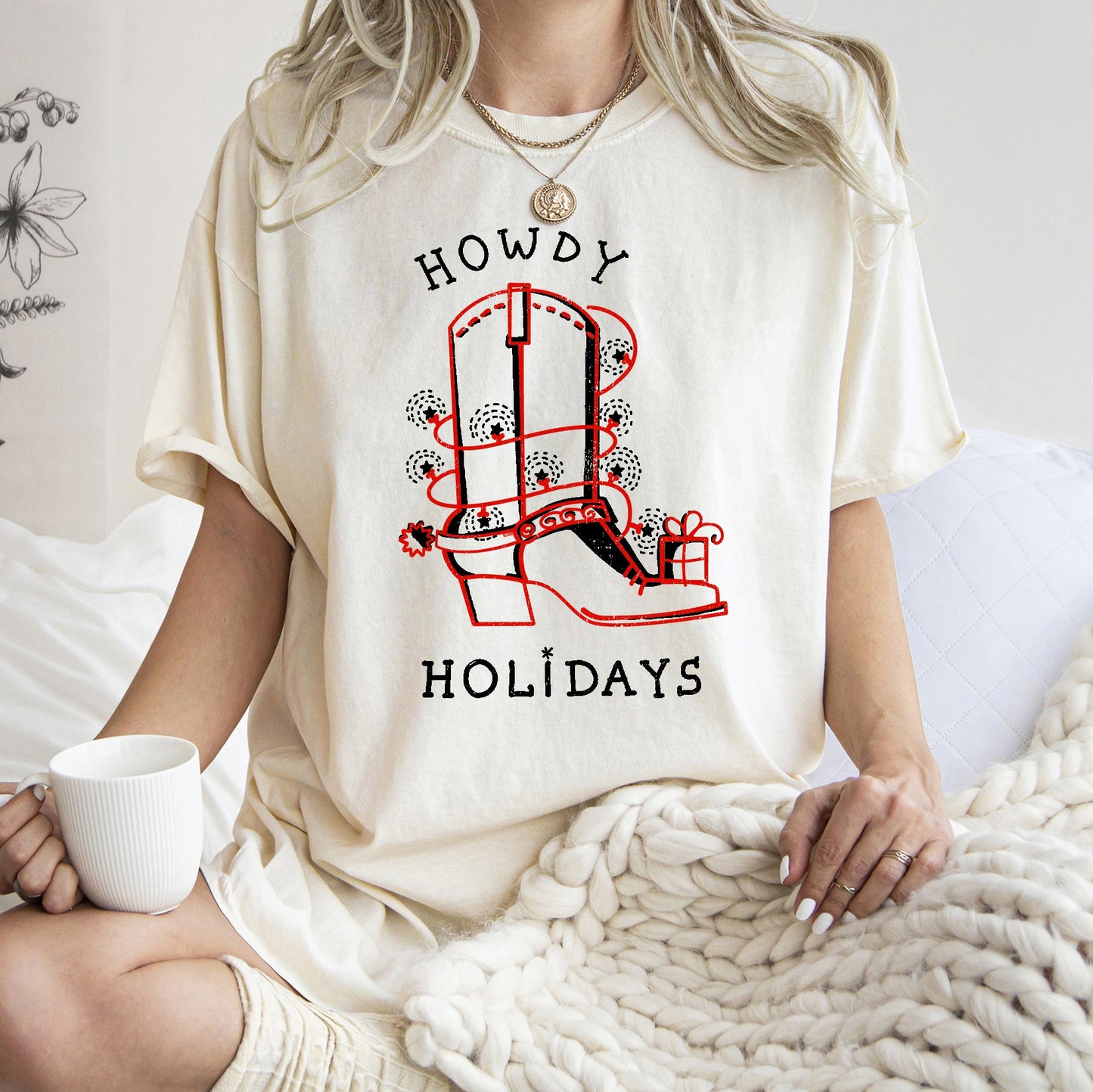 Howdy Holidays, Christmas, Cowboy Boot, Retro, Comfort Colors, Tshirt