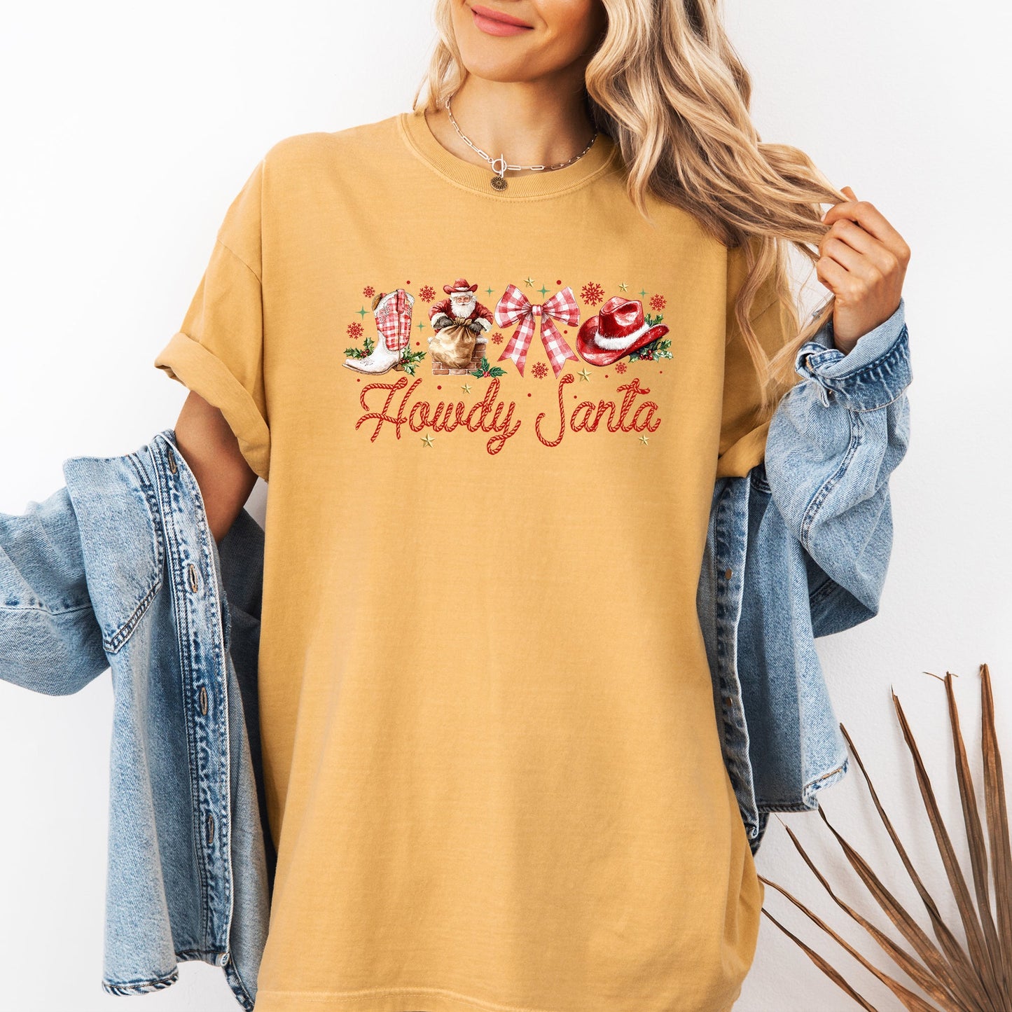 Howdy Santa, Retro Country, Western, Cowboy, Ribbon, Bows, Christmas, Xmas Tshirt Comfort Colors T-Shirt