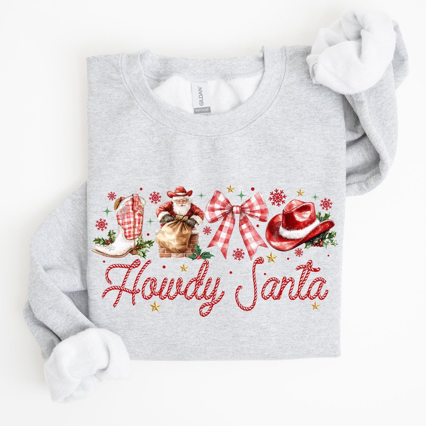 Howdy Santa, Retro Country, Western, Cowboy, Ribbon, Bows, Christmas, Xmas Sweatshirt