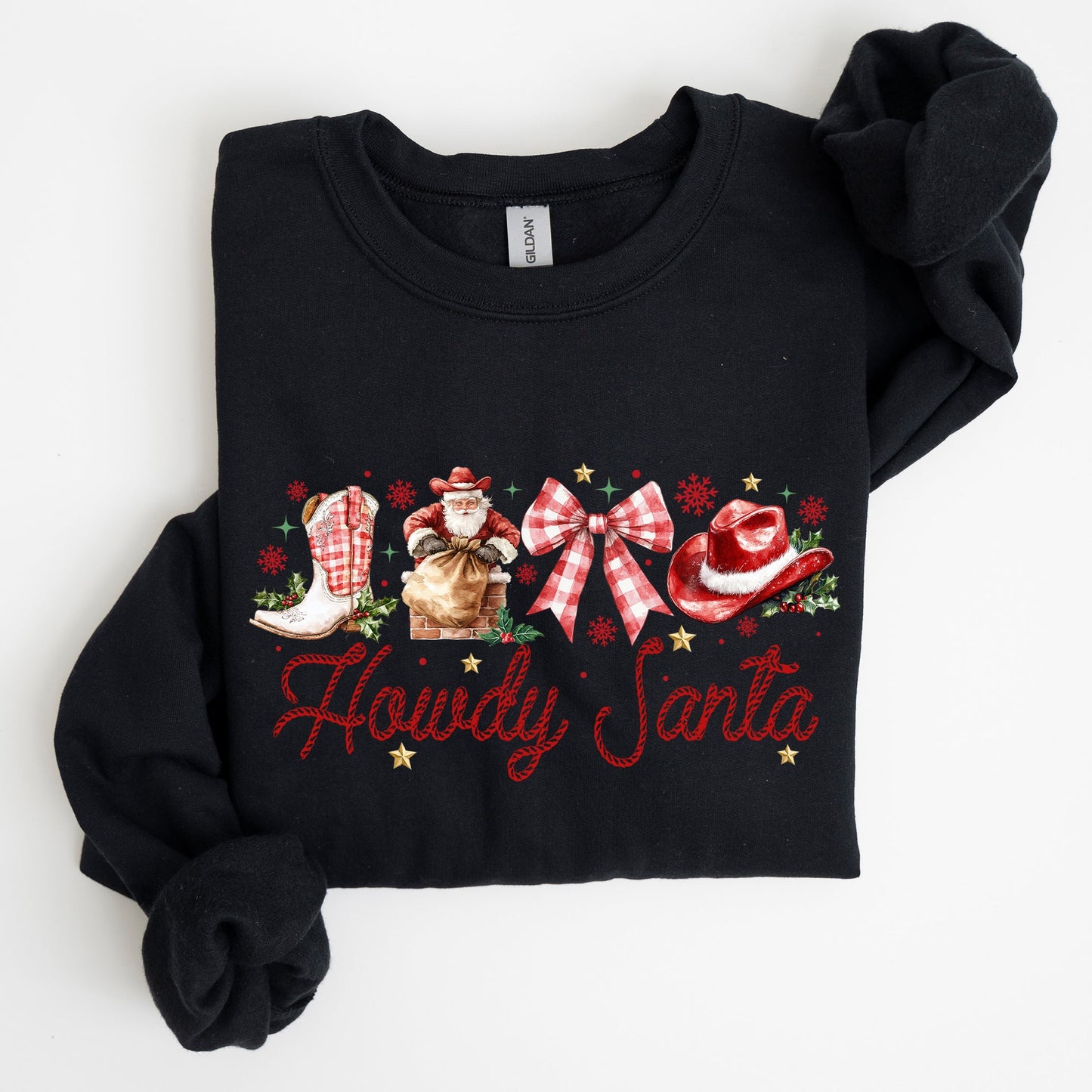 Howdy Santa, Retro Country, Western, Cowboy, Ribbon, Bows, Christmas, Xmas Sweatshirt