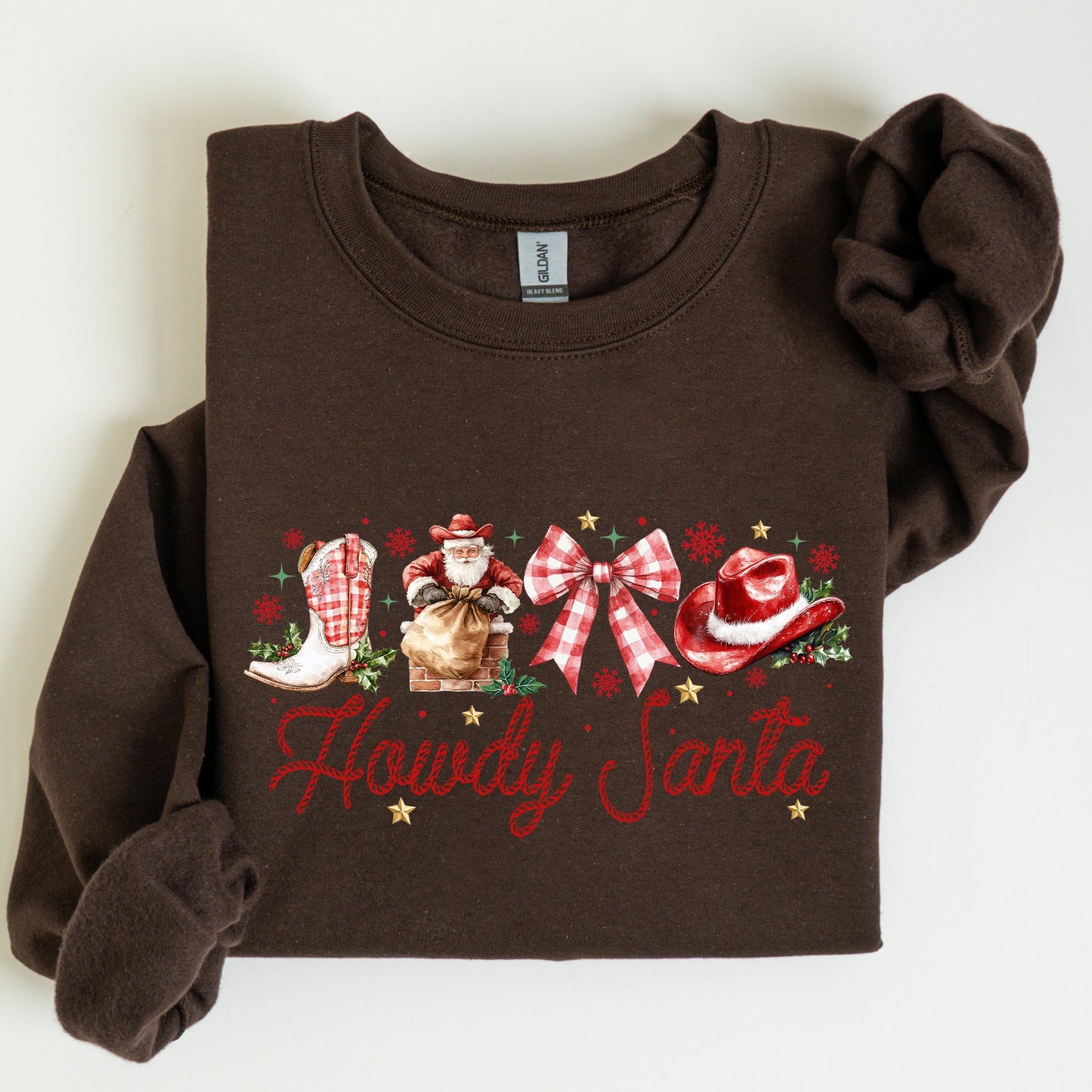 Howdy Santa, Retro Country, Western, Cowboy, Ribbon, Bows, Christmas, Xmas Sweatshirt