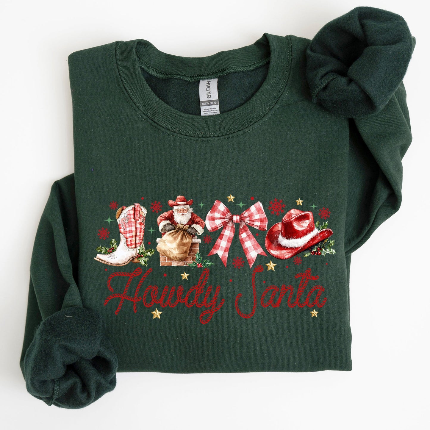 Howdy Santa, Retro Country, Western, Cowboy, Ribbon, Bows, Christmas, Xmas Sweatshirt