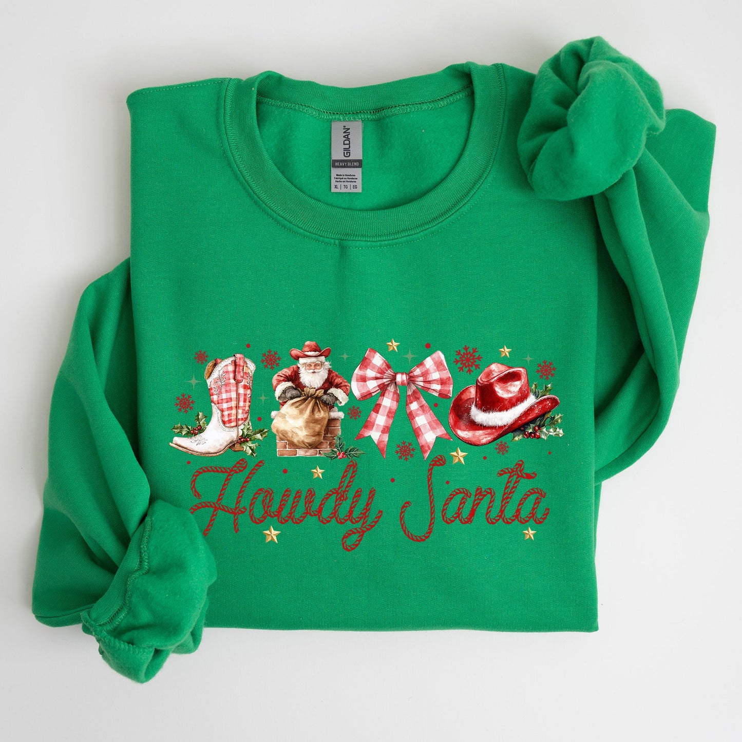 Howdy Santa, Retro Country, Western, Cowboy, Ribbon, Bows, Christmas, Xmas Sweatshirt