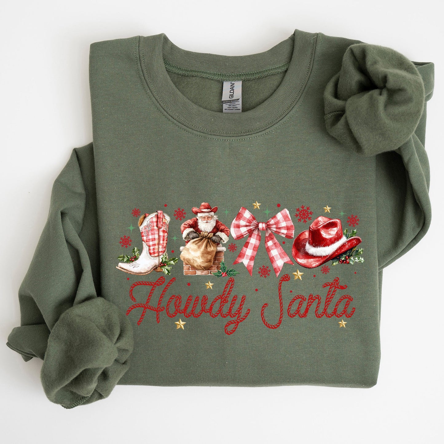 Howdy Santa, Retro Country, Western, Cowboy, Ribbon, Bows, Christmas, Xmas Sweatshirt