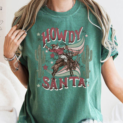 Howdy Santa, Santa Cowboy, Reindeer, Rodeo, Desert, Cactus, Christmas, Comfort Colors, Tshirt