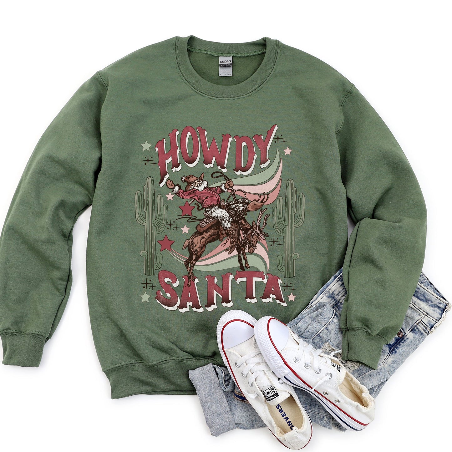 Howdy Santa, Reindeer Cowboy Rodeo Sweatshirt