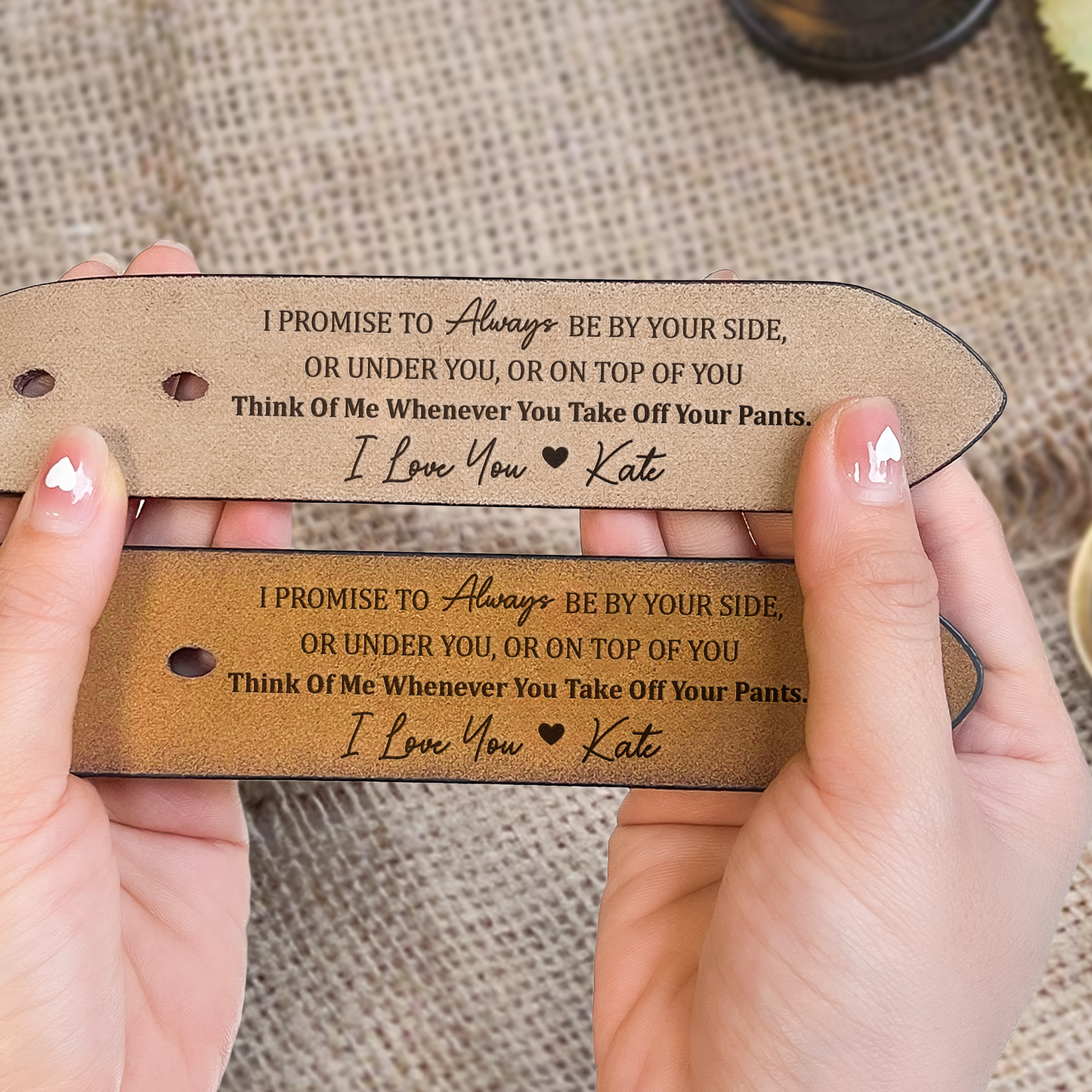 Custom Engraved Belt for Him - Always Be By Your Side - Personalized Gift for Husband, Boyfriend, Fiancé | Valentine, Anniversary |  Leather