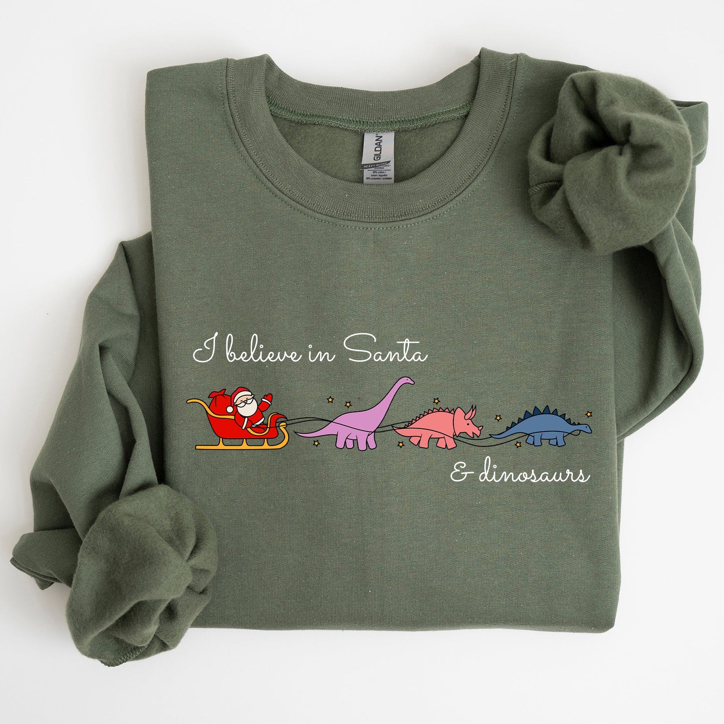 I Believe In Santa and Dinosaurs, Sleigh, Reindeer, Funny, Christmas, Winter, Xmas Sweatshirt