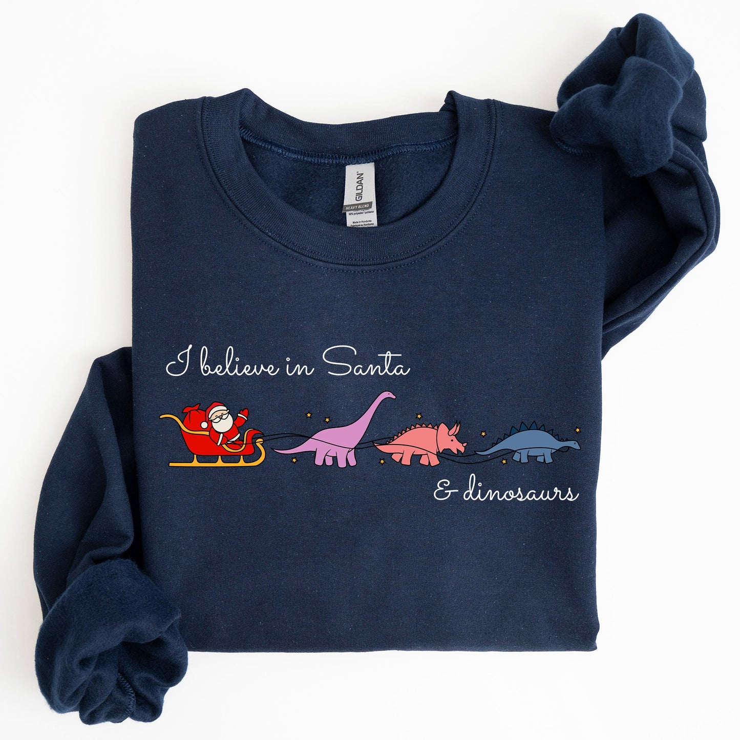 I Believe In Santa and Dinosaurs, Sleigh, Reindeer, Funny, Christmas, Winter, Xmas Sweatshirt
