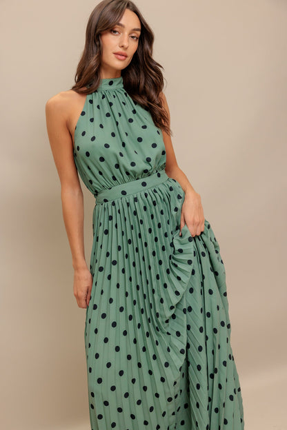 HALTER DOT GLOW WOVEN MAXI DRESS
