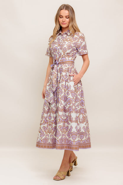 LAVENDER MOSAIC WOVEN MIDI DRESS