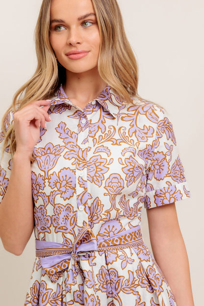 LAVENDER MOSAIC WOVEN MIDI DRESS
