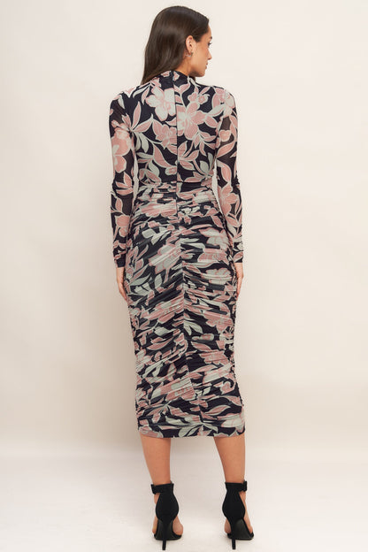 MUTED ROMANCE POWER MESH MIDI DRESS