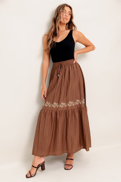 FULL SPEED AHEAD BROWN WOVEN MAXI SKIRT