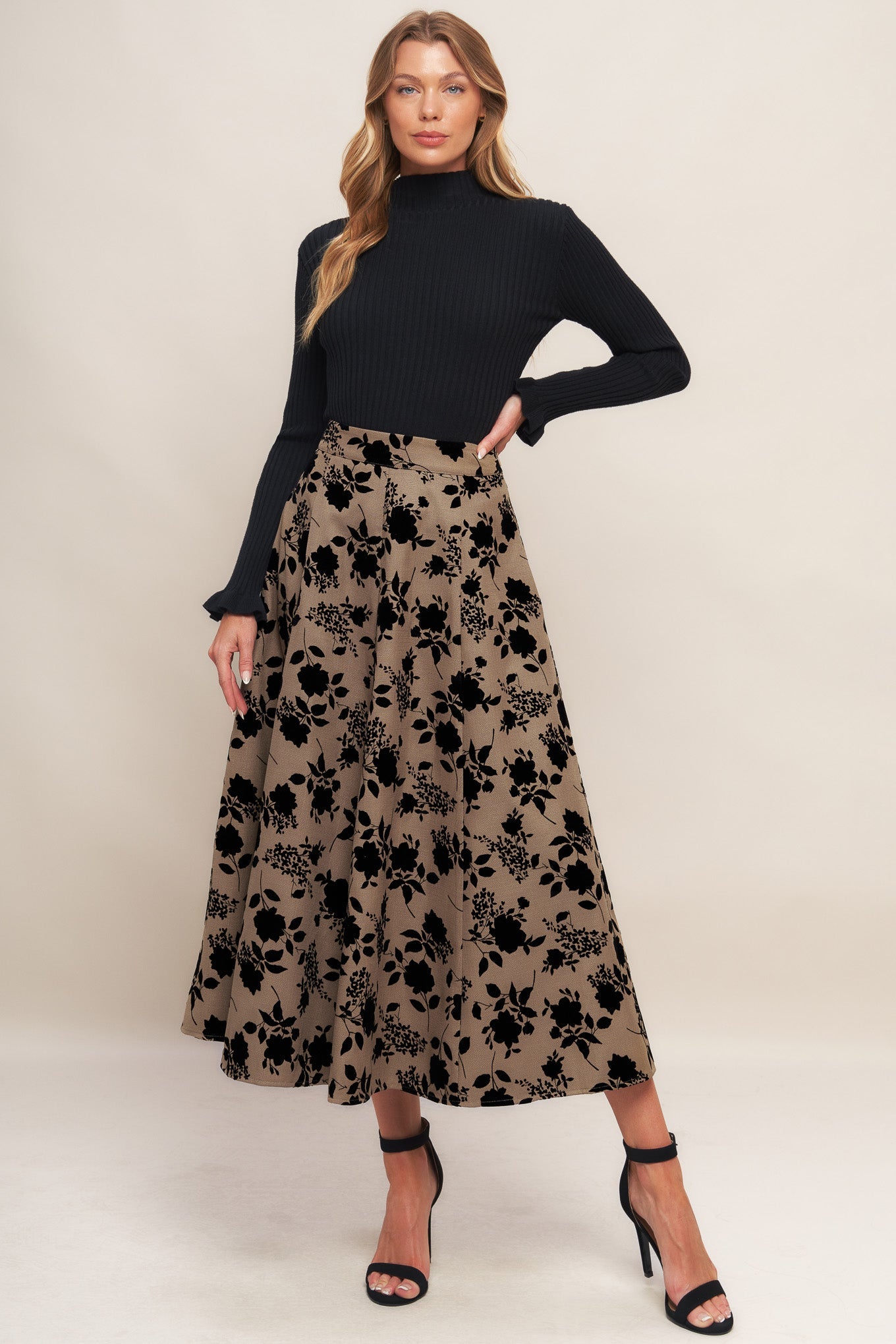 CLASSIC BLOOM LOOK WOVEN FLOCKING CIRCLE SKIRT