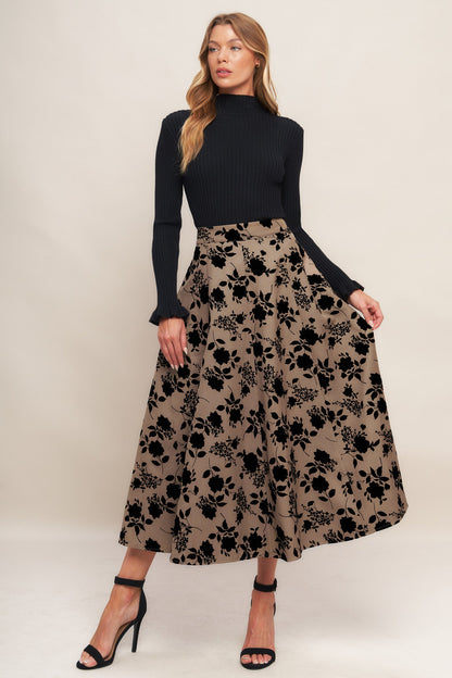 CLASSIC BLOOM LOOK WOVEN FLOCKING CIRCLE SKIRT