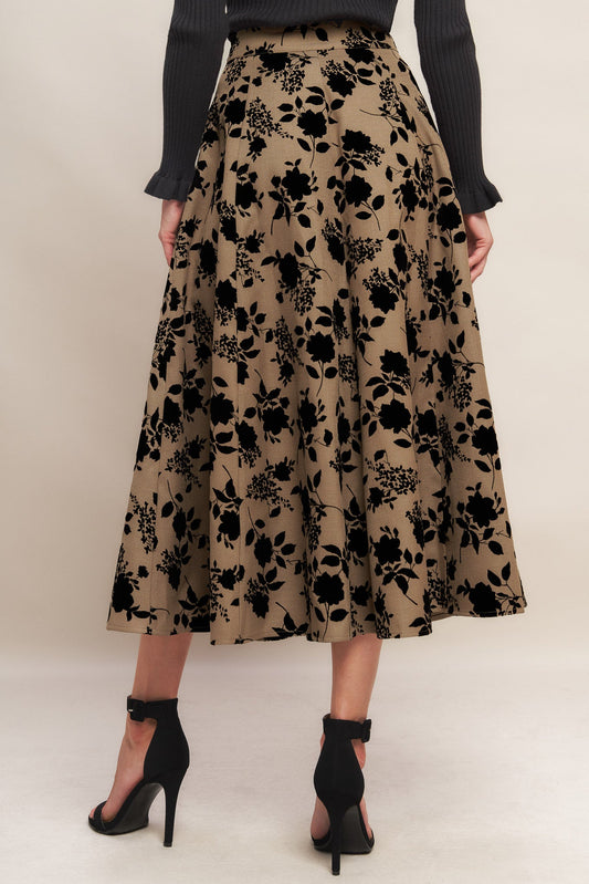 CLASSIC BLOOM LOOK WOVEN FLOCKING CIRCLE SKIRT
