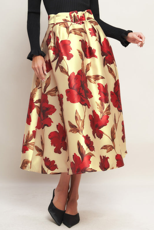 HOLIDAY BLOSSOM WOVEN MIDI SKIRT