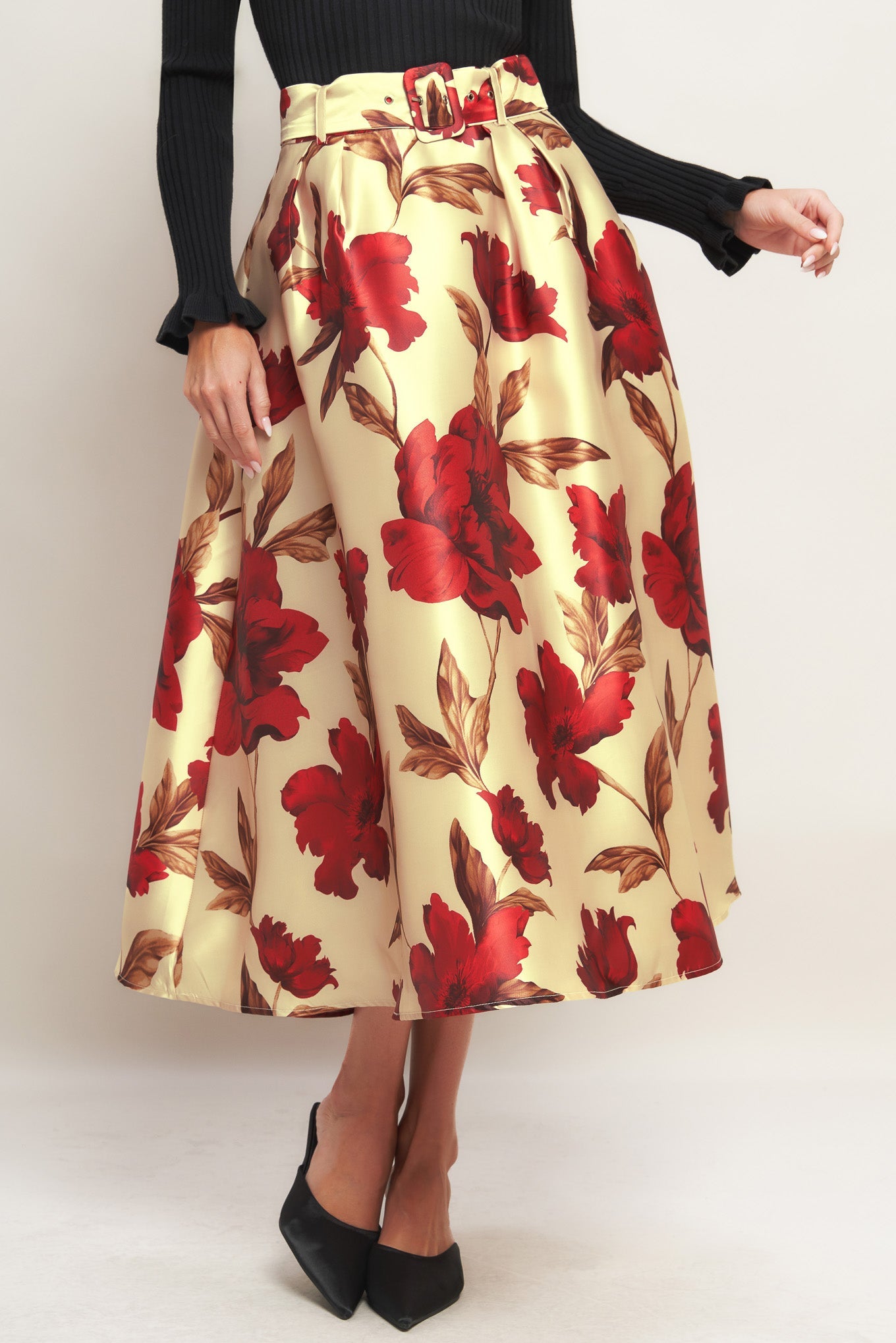 HOLIDAY BLOSSOM WOVEN MIDI SKIRT