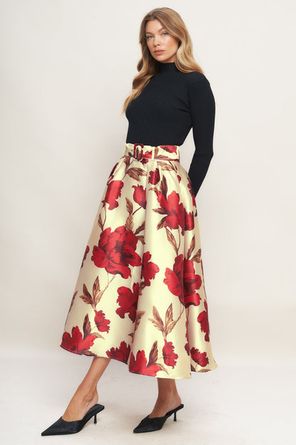 HOLIDAY BLOSSOM WOVEN MIDI SKIRT