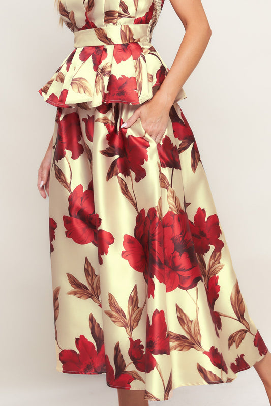 HOLIDAY BLOSSOM WOVEN MIDI SKIRT